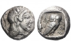 Greek Coins 
 Attica, Athens 
 Tetradrachm circa 478, AR 17.18 g. Head of Athena r., wearing crested Athenian helmet and disc earring. Rev. AΘE Owl,...