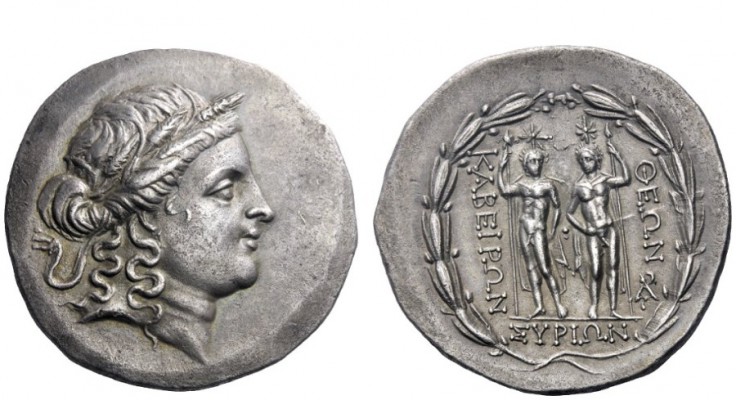 Greek Coins 
 Syros 
 Tetradrachm circa 160, AR 16.60 g. Head of Demeter r., w...