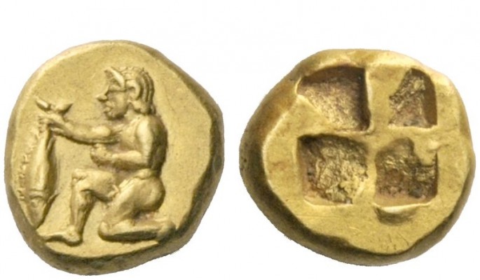 Greek Coins 
 Mysia, Cyzicus 
 Hemihecte circa 480-460, EL 1.35 g. Naked male ...