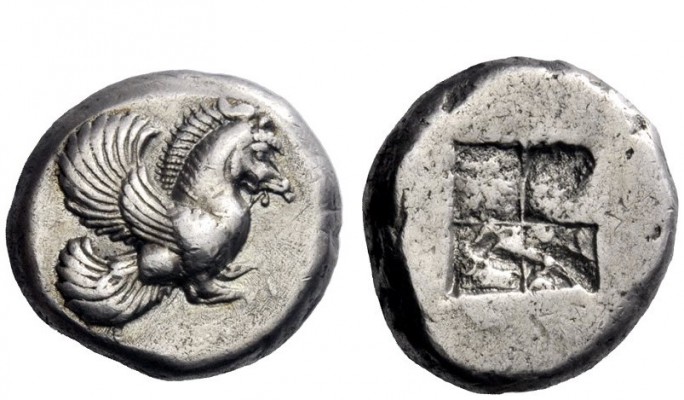 Greek Coins 
 Lampsacus 
 Didrachm circa 500-450, AR 6.96 g. Forepart of Pegas...