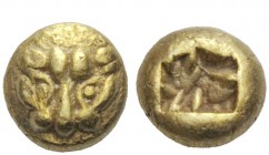 Greek Coins 
 Uncertain mint in Ionia and or Lydia 
 Hemihecte circa 600-575, EL 1.12 g. Lion’s head facing (panther?). Rev. Square punch incuse. Tr...