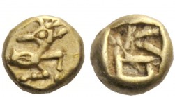 Greek Coins 
 Ephesus 
 1/24th stater circa 575, EL 0.57 g. Forepart of deer r., looking backwards. Rev. Incuse square with striated surface. SNG vo...