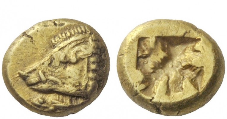 Greek Coins 
 Phocaea 
 Hecte circa 625-552, EL 2.59 g. Boar’s head l.; below,...