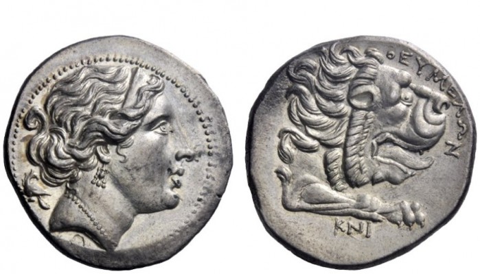 Greek Coins 
 Cnidus 
 Tetradrachm circa 330-300, AR 14.78 g. Diademed head of...