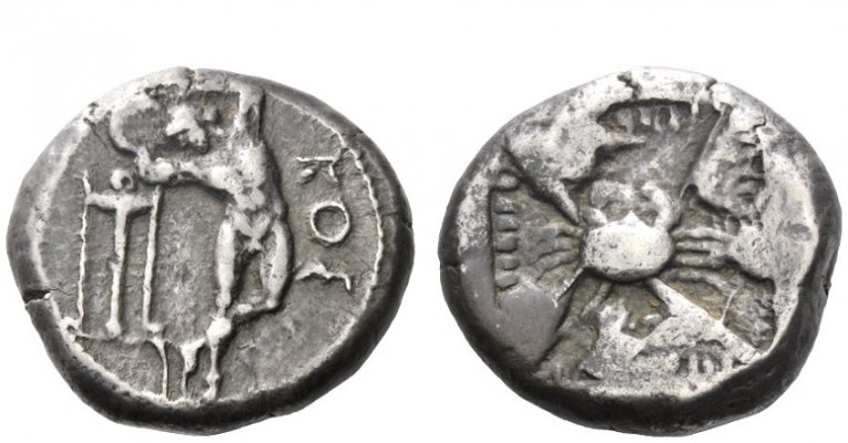 Greek Coins 
 Islands off Caria, Cos 
 Triple siglos circa 470, AR 16.44 g. KO...