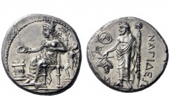 Greek Coins 
 Cilicia, Nagidus 
 Stater circa 380-360, AR 10.77 g. Aphrodite, draped and wearing polos , seated l. on throne holding patera over gar...