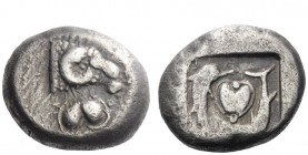 Greek Coins 
 Cyrenaica, Barce 
 In alliance with Euhesperides. Didrachm circa 480, AR 8.38 g. Forepart of ram r.; below silphium fruit. Rev. Silphi...