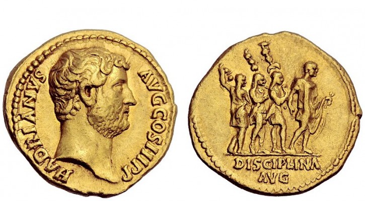 The Roman Empire 
 Hadrian augustus, 117 – 138 
 Aureus 134-138, AV 7.30 g. HA...
