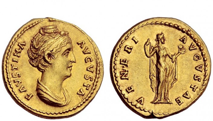 The Roman Empire 
 Faustina I, wife of Antoninus Pius 
 Aureus 139-141, AV 7.3...