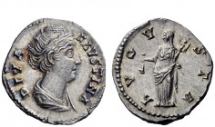 The Roman Empire 
 Faustina I, wife of Antoninus Pius 
 Denarius after 141, AR 3.34g. DIVA – FAVSTINA Draped bust r., hair waved and coiled on top o...