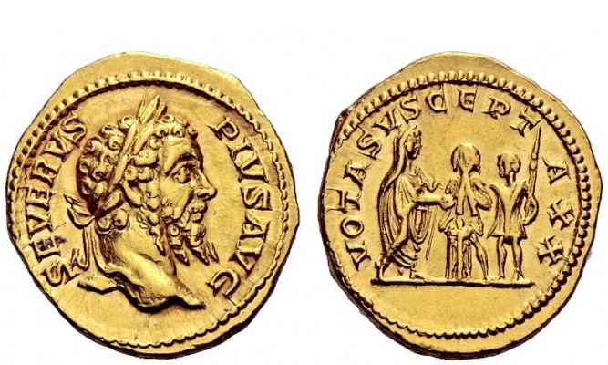 The Roman Empire 
 Septimius Severus, 193 – 211 
 Aureus 202-210, AV 6.88 g. S...