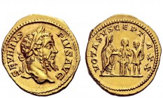 The Roman Empire 
 Septimius Severus, 193 – 211 
 Aureus 202-210, AV 6.88 g. SEVERVS – PIVS AVG Laureate head r. Rev. VOTA SVSCEPT – A XX S. Severus...