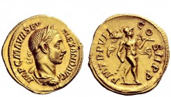The Roman Empire 
 Severus Alexander, 222 – 235 
 Aureus 228, AV 5.59 g. IMP C MAVR SEV – ALEXAND AVG Laureate, draped and cuirassed bust r. Rev. P ...
