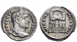 The Roman Empire 
 Diocletian, 284 - 305 
 Argenteus, Siscia 294-295, AR 2.72 g. DIOCLETI – ANVS AVG Laureate head r. Rev. VIRTVS – MILITVM The four...