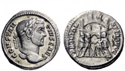 The Roman Empire 
 Constantius I caesar, 293 – 305 
 Argenteus, circa 294, AR 3.63 g. CONSTAN – TIVS CAES Laureate head r. Rev. PROVIDE – NTIA AVGG ...