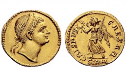 The Roman Empire 
 Crispus, 317 – 326 
 Solidus, Sirmium 325-326, AV 4.33 g. Diademed head r. Rev. CRISPVS – CAESAR Victory advancing l., holding wr...