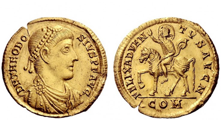 The Roman Empire 
 Theodosius I, 379 – 395 
 Medallion of 1 ½ solidus, Mediola...
