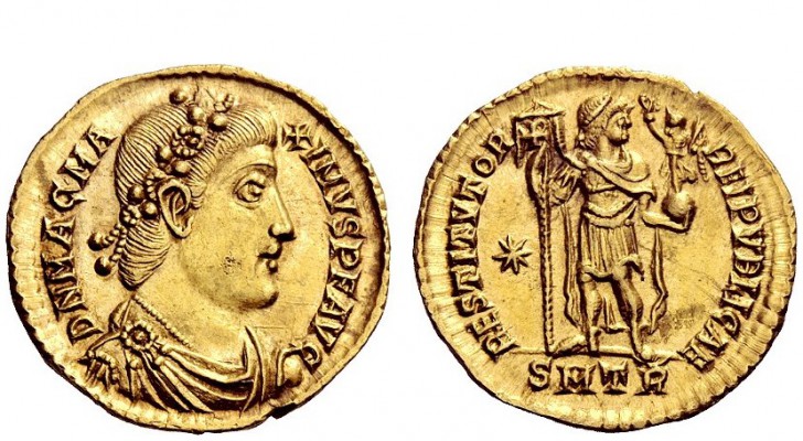 The Roman Empire 
 Magnus Maximus, 383 – 388 
 Solidus, Treveri 383-388, AV 4....