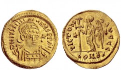 The Byzantine Empire 
 Justinian I, 1 August 527 – 14 November 565 
 Solidus, Thessalonica circa 528, AV 4.40 g. D N IySTINI – ANyS P P AV Pearl dia...