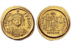 The Byzantine Empire 
 Phocas, 602 – 610 
 Solidus, Ravenna (?) 604-605, AV 4.47 g. D N FOCL – S P P LVG Draped and cuirassed bust facing, holding g...