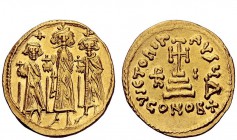 The Byzantine Empire 
 Heraclius, 610 – 641, and associate rulers 
 Solidus 639-641, AV 4.43 g. Heraclius standing facing between Heraclonas on l. a...