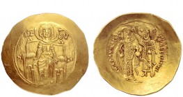 The Byzantine Empire 
 Andronicus I Comnenus, 1183-1185 
 Hyperpyron 1183-1185, AV 4.61 g. The Virgin, nimbate , enthroned facing, wearing pallium a...