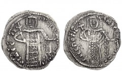 The Byzantine Empire 
 Andronicus II and III, 1325 – 1334 
 Basilicon 1325-1334, AR 1.94 g. …DECP – … Andronicus II standing facing on footstool, ho...