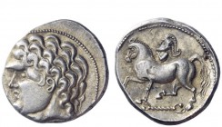 Celtic coins 
 Uncertain tribe (Central Europe) 
 Kroisbach type variant tetradrachm circa 100-50, AR 12.52 g. Male head l. Rev. Horse pacing l. on ...