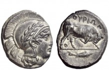 Greek Coins 
 Thurium 
 Nomos circa 443-440, AR 7.66 g. Helmeted head of Athena r. Rev. Bull butting r; in exergue fish r. SNG Ashmolean 822. Histor...