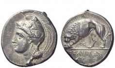 Greek Coins 
 Velia 
 Nomos circa 334-300, AR 7.46 g. Helmeted head of Athena l., wearing Phrygian helmet. Rev. Lion l., tearing prey. Williams 327....