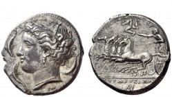 Greek Coins 
 Syracuse 
 Tetradrachm under Agathocles circa 310-304, AR 17.12 g. Head of Persephone l., with barley wreath and triple-pendant earrin...