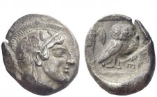 Greek Coins 
 Attica, Athens 
 Didrachm circa 465, AR 8.41 g. Head of Athena r., wearing crested helmet, earring and necklace; bowl ornamented with ...