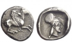 Greek Coins 
 Corinthia, Corinth 
 Stater circa 510-500, AR 8.47 g. Pegasus flying r. Rev. Head of Athena r., wearing Corinthian helmet. SNG Copenha...