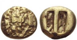 Greek Coins 
 Ionia, uncertain mint (Miletus or Ephesus ?) 
 Samian-Euboic stater circa 600-570, El 17.30 g. Irregular surface. Rev. Two rectangular...