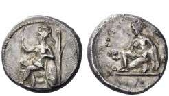 Greek Coins 
 Cilicia, Tarsus 
 Stater circa 370, AR 10.19 g. Athena enthroned l., holding spear; behind, trunk of olive tree. Rev. Aphrodite crouch...