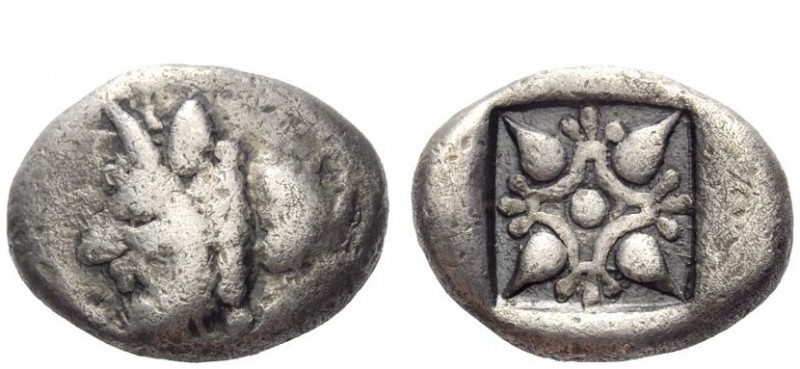 Greek Coins 
 Cyrenaica, Cyrene 
 Drachm circa 495-475, AR 4.05 g. Head of man...