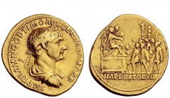 The Roman Empire 
 Trajan, 98 – 117 
 Aureus late Summer-Autumn 114, AV 7.02 g. Laureate, draped and cuirassed bust r. Rev. Trajan seated r. on plat...