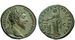 The Roman Empire 
 Marcus Aurelius, 161 – 180 
 Sestertius December 161-December 162, Æ 26.24 g. Laureate head r. Rev. Salus standing l. holding sce...
