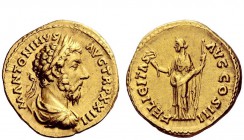 The Roman Empire 
 Marcus Aurelius, 161 – 180 
 Aureus December 169-December 170, AV 7.15 g. Laureate, draped and cuirassed bust r. Rev. Felicitas s...
