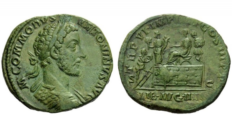 The Roman Empire 
 Commodus, 177 – 192 
 Sestertius 181, Æ 24.27 g. Laureate a...
