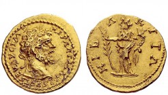 The Roman Empire 
 Septimius Severus, 193 – 211 
 Aureus, contemporary eastern imitation after 193, AV 6.97 g. Laureate head r. Rev. Hilaritas stand...