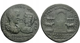 The Roman Empire 
 Septimius Severus, 193 – 211 
 Medallion, Pergamum Mysiae 193-211, Æ 37.68 g. Confronted busts of Septimius Severus, laureate, dr...