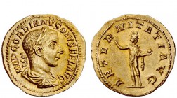 The Roman Empire 
 Gordian III 238 – 244 
 Aureus 241-243, AV 5.07 g. Laureate, draped and cuirassed bust r. Rev. Sol standing facing, head l., hold...