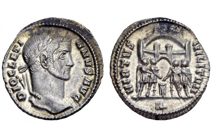 The Roman Empire 
 Diocletian, 284 – 305 
 Argenteus circa 294, AR 2.75 g. Lau...