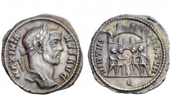 The Roman Empire 
 Maximianus Herculius, 286 – 305 
 Argenteus circa 295-297, AR 3.01 g. Laureate bust r. Rev. The four tetrarchs sacrificing over t...