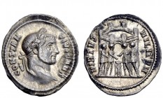The Roman Empire 
 Constantius I Chlorus caesar, 293 – 305 
 Argenteus circa 294, AR 3.15 g. Laureate bust r. Rev. The four tetrarchs sacrificing ov...
