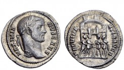 The Roman Empire 
 Galerius Maximianus caesar, 293 – 305 
 Argenteus circa 294, AR 3.30g. Laureate bust r. Rev. The four tetrarchs sacrificing over ...