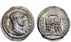 The Roman Empire 
 Galerius Maximianus caesar, 293 – 305 
 Argenteus circa 294, AR 2.98 g. Laureate bust r. Rev. The four tetrarchs sacrificing over...