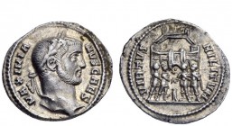 The Roman Empire 
 Galerius Maximianus caesar, 293 – 305 
 Argenteus circa 294, AR 2.90 g. Laureate bust r. Rev. The four tetrarchs sacrificing over...