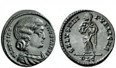 The Roman Empire 
 Fausta, wife of Constantine I 
 Æ 3, Treveri 326, Æ 3.33 g. Draped bust r., wearing double pearl necklace. Rev. Empress, veiled, ...